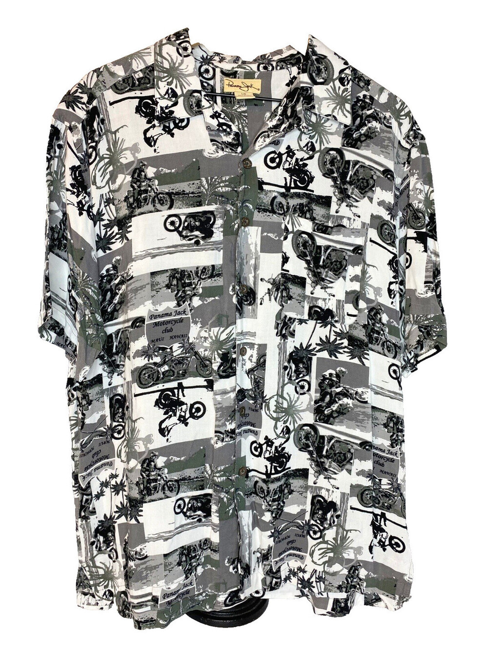 VTG Panama Jack Motorcycle Club Hawaiian Shirt Mens Large Rayon Graphic Biker